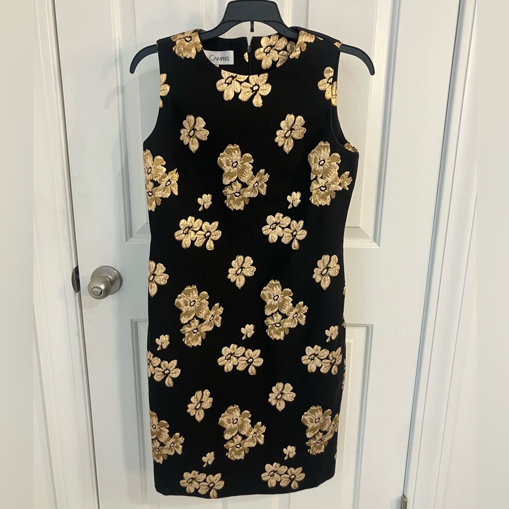 Sara Campbell black dress with gold flowers